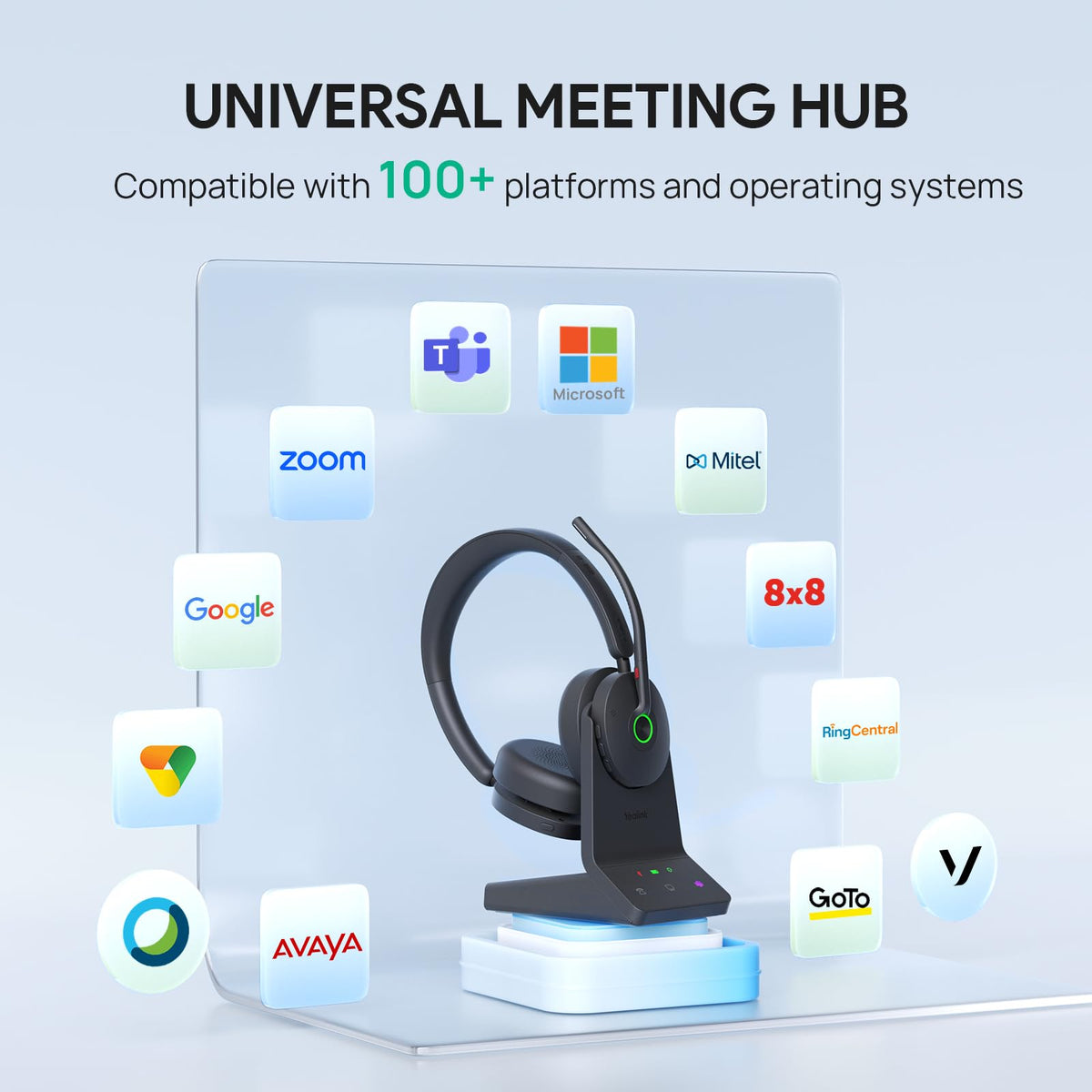 Yealink WH68 Bluetooth DECT 6.0 Wireless Headset with ANC 606ft Range Teams Certified Dual Ear Professional Business Headphones Acoustic Shield Mic for Office Conference PC Laptop Smartphone