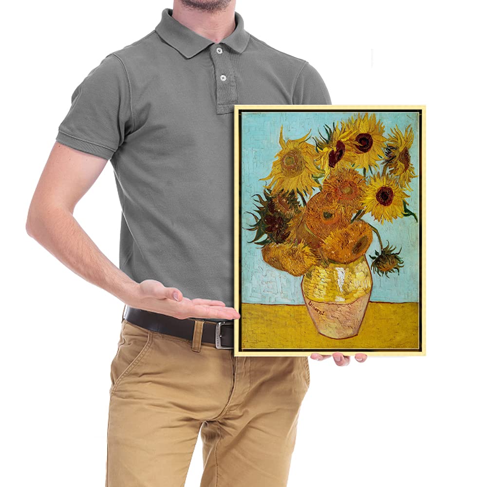Wieco Art Framed Wall Art Canvas Prints of Sunflower by Vincent Van Gogh Paintings Reproduction Abstract Wall Decorations for Living Room Golden Frame
