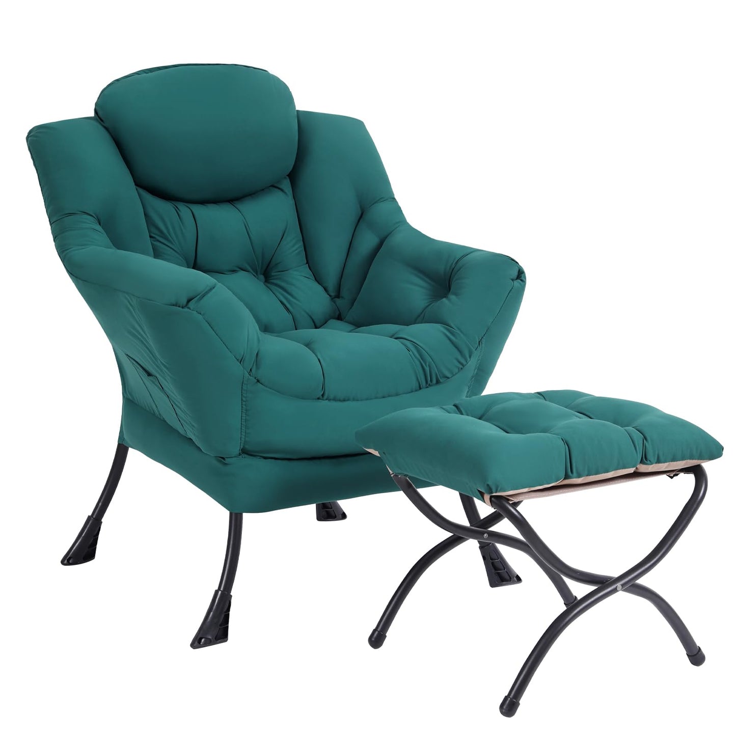 SESHINELL Lazy Chair with Ottoman, Modern Accent Chair Contemporary Sofa Chair with Armrests, Reading Chair and Folding Footstool Set for Living Room, Bedroom, Office