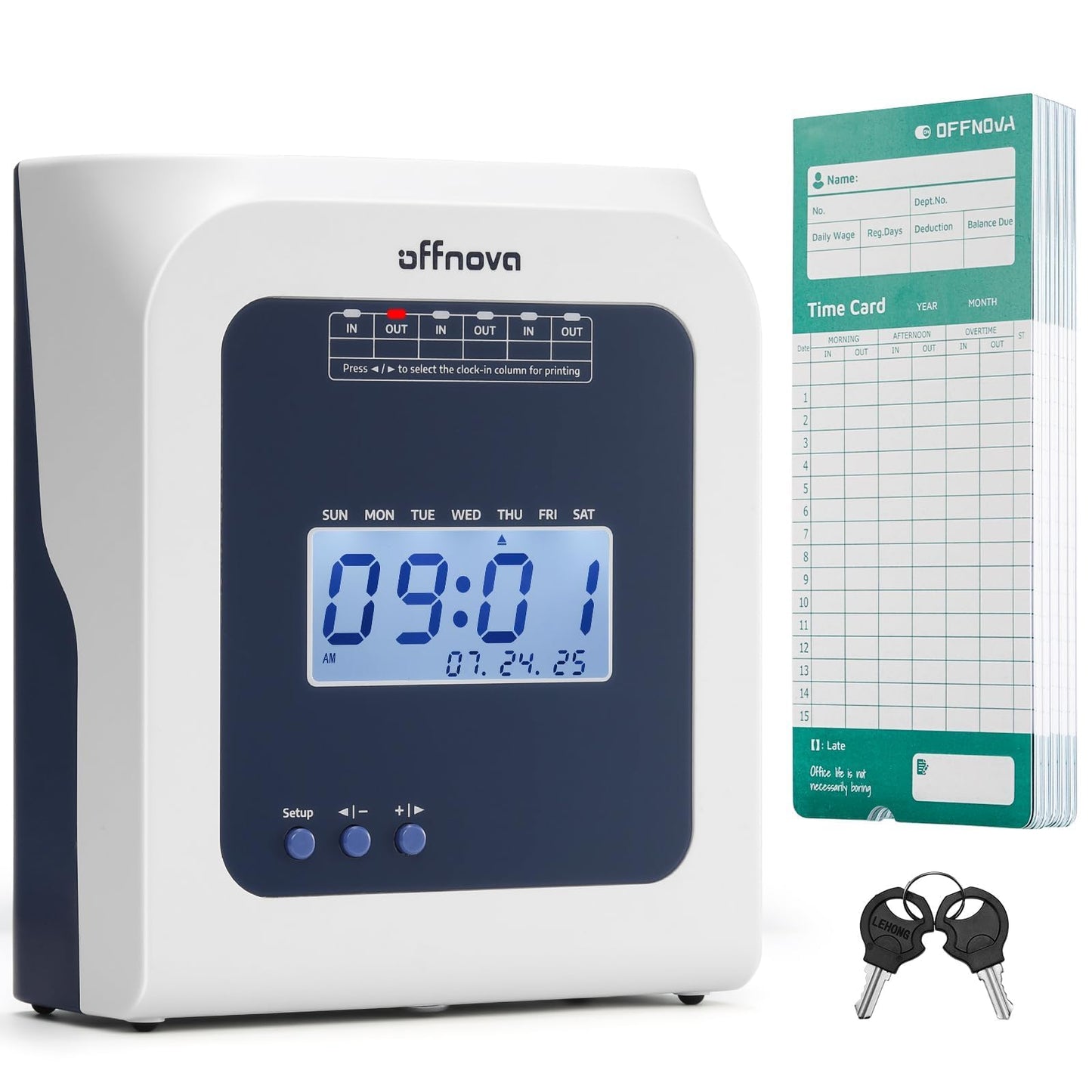 OFFNOVA Thermal Time Clock for Employees Small Business, No Ink Ribbons or Network Needed, in/Out Time Attendance Machine with 50 Time Cards