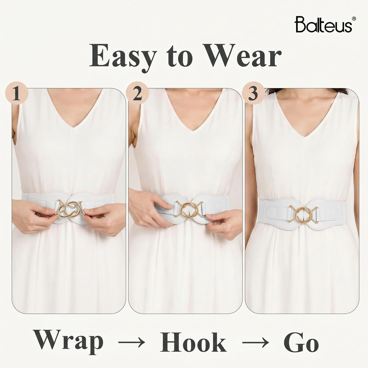 Womens Wide Waist Belt for Dresses High-Resilience Stretchy Woven Elastic Belt with Anti-Scratch Gold-Tone Interlocking Buckle for Office Date Modern Outfits