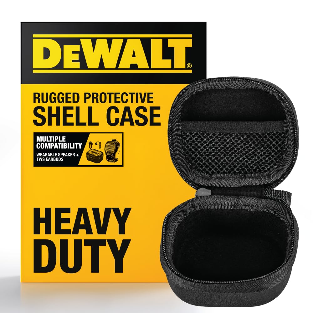 DEWALT Heavy Duty Protective Headphone Case for TWS Earbuds & Wearable Speaker, Compact Lightweight w/EVA Headphone Case Hard Shell, Shockproof, Water-Resistant, Soft Interior & Accessory Mesh Pocket