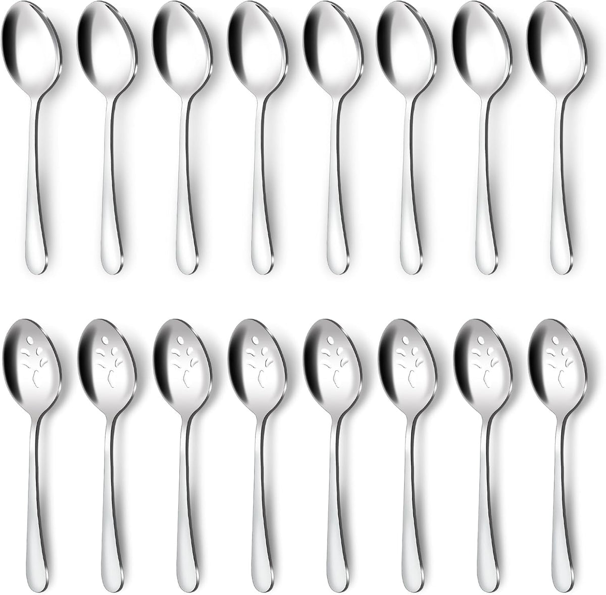 BEWOS 16-Piece Serving Spoons Set - Set of 8 Serving Spoons, Set of 8 Slotted Spoons, 9.1-Inch Utensils Set for Parties, Stainless Steel, Dishwasher Safe, Large Spoon For Buffet