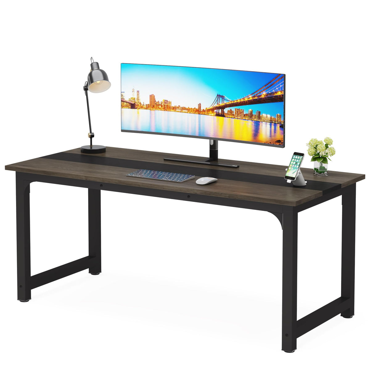 LITTLE TREE 63 Inch Large Executive Office Desk, Simple Computer Workstation with 31.5 inch Extra Wide Desktop for Home Office