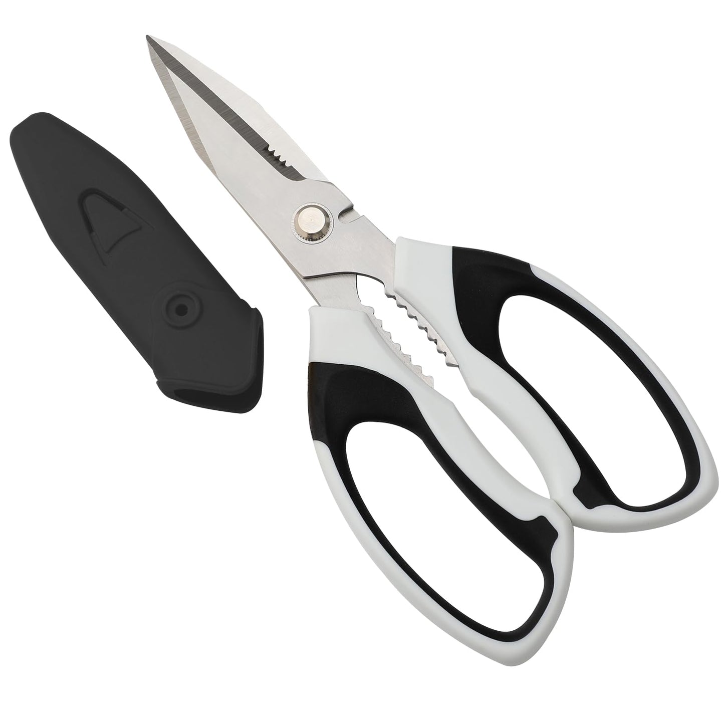 BoFuYuan 8-Inch Utility Scissors All Purpose Heavy Duty, Serrated Blade, White Comfort Grip for Cutting Carpet, Cardboard, Leather, Fabric, Multipurpose Sharp Shears for Kitchen, Garden, Office, Carft