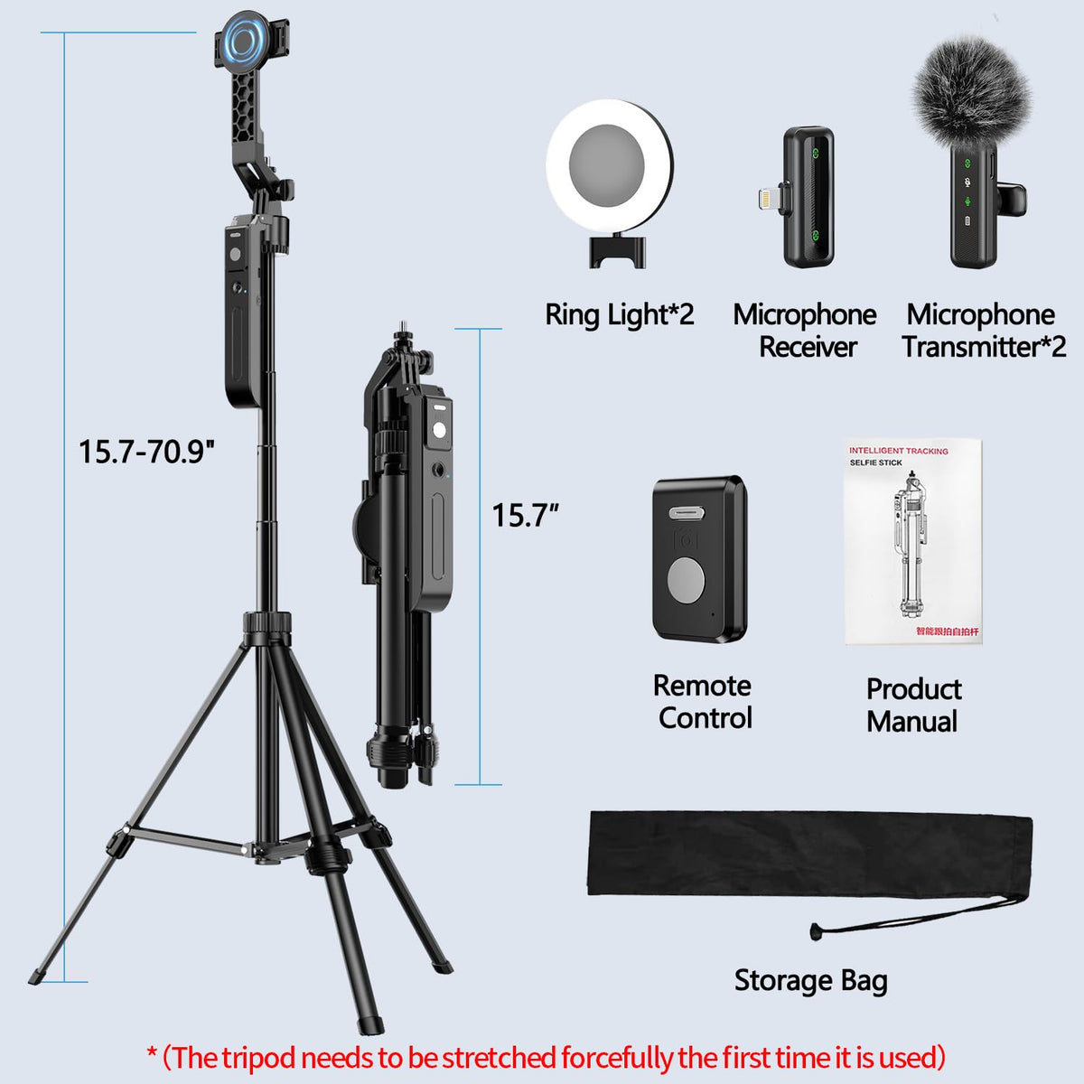 yAyusi Magnetic Vlogging Kit for iPhone/Android, 70.9" Auto Face Tracking Tripod for iPhone with Light, Microphone/Remote Control, Content Creator Essentials Starter Kit for TikTok and YouTube