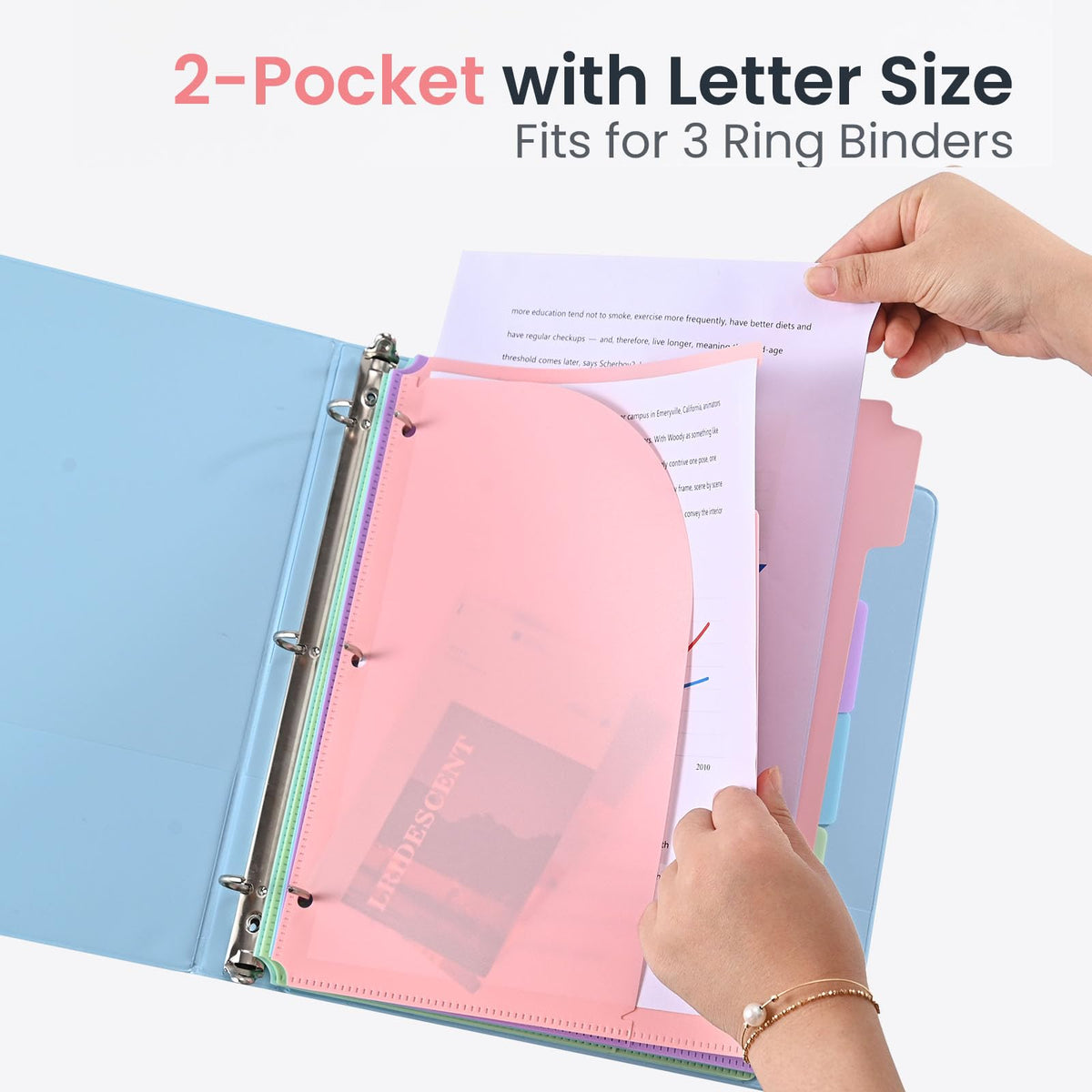 5-Tab Dividers for 3 Ring Binder, 15 Counts Binder Dividers Index with Pockets, 8.5 x 11'' Binder Dividers with 1/5 Cut Tabs for School Office (XY026) (3)