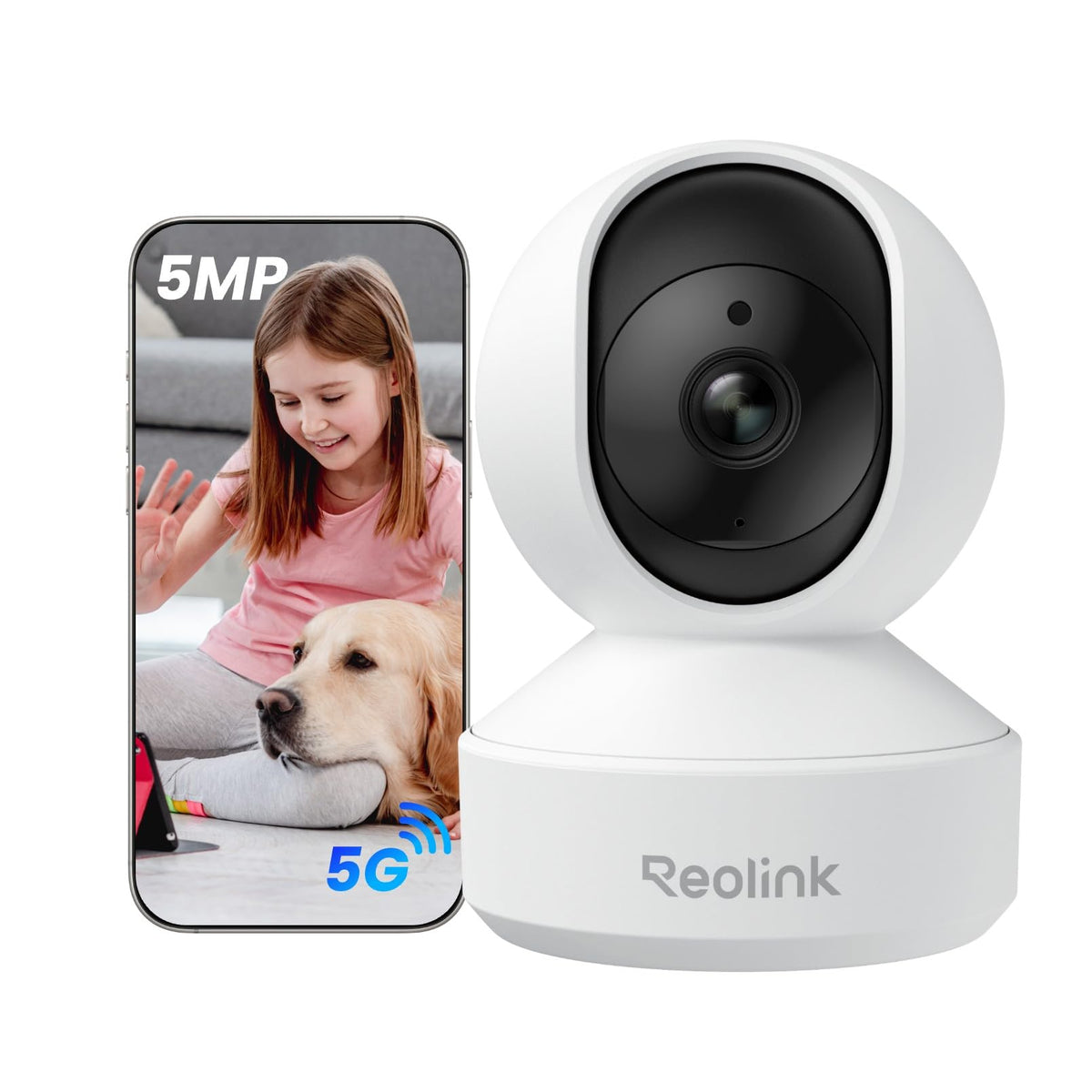 REOLINK E1 Pro 3K PT Wi-Fi Indoor Camera for Baby & Pet Monitoring, Auto Tracking, 5MP Night Vision Enhanced by F1.6 Aperture, Person/Pet/Baby Crying Detection, 2.4/5GHz Wi-Fi, Two-Way Audio