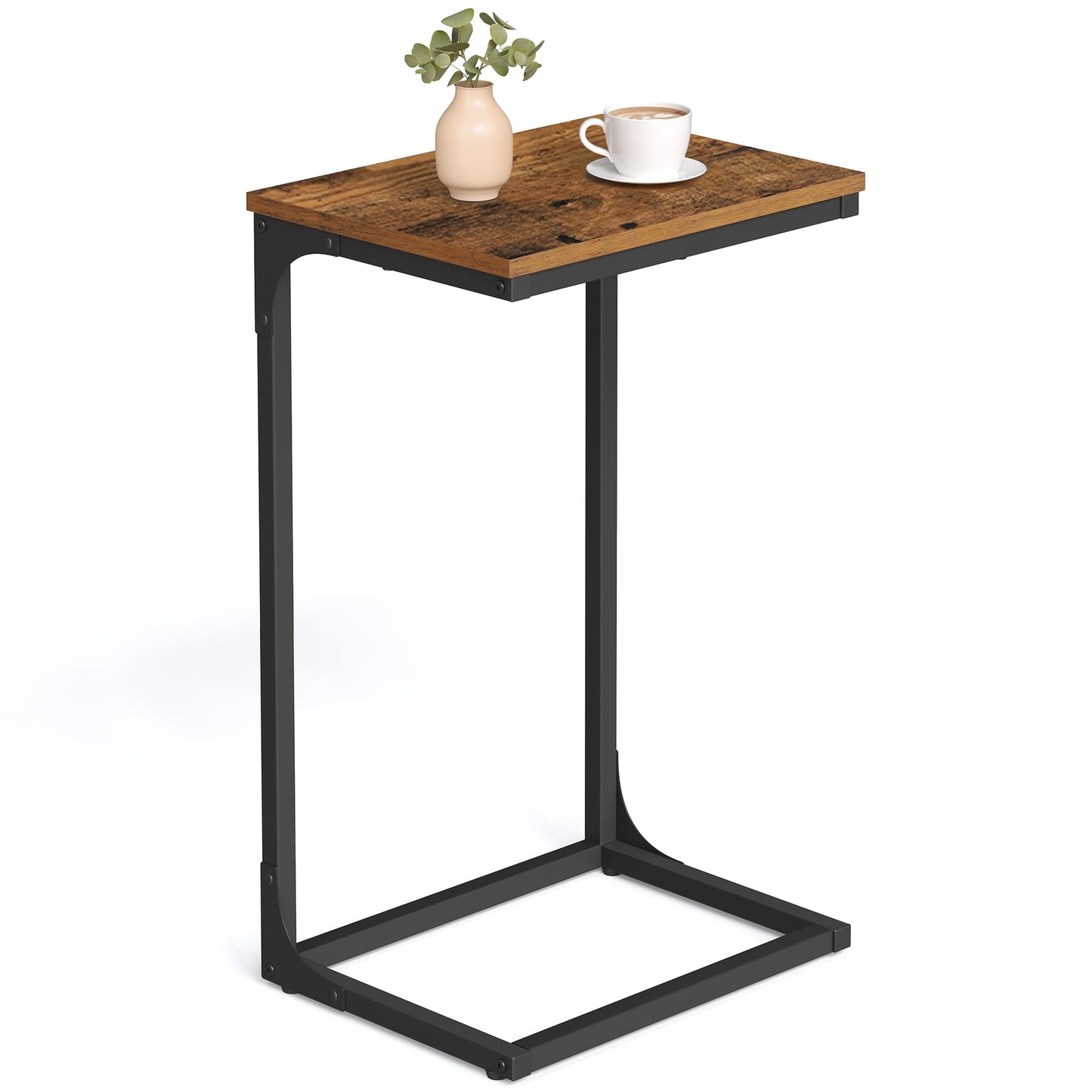 VASAGLE C-Shaped End Table, Side Table for Sofa, Couch Table with Metal Frame, Small TV Tray Table for Living Room, Bedroom, Rustic Brown and Black ULET353B01