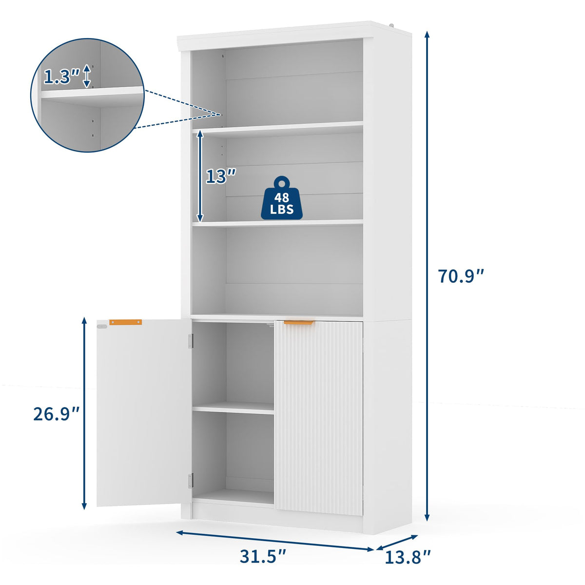Garvee Tall Book Shelf and Bookcase, Wooden Bookcase with Doors, Modern Book Case with Large Storage Cabinet, 5-Shelf Bookcases with Adjustable top Shelve for Home Office, Living Room, 2 Set White