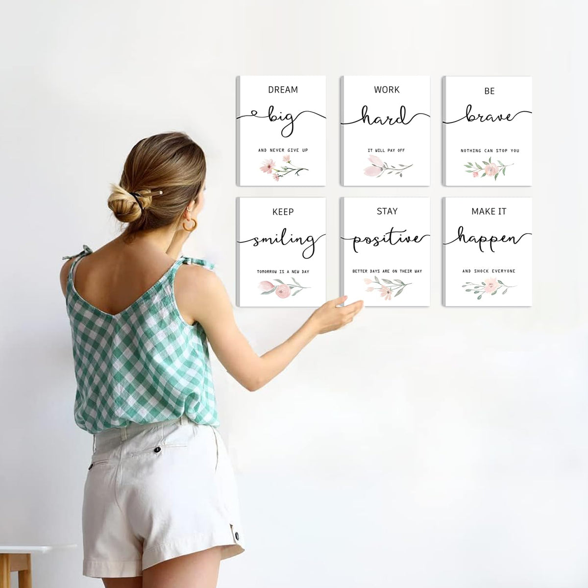 Inspirational Wall Art for Bedroom, Motivational Office Wall Art Decor, Framed Canvas Wall Art for Women, Girls, Positive Affirmations Quotes Prints, Set of 6PCS, 8"x10", FRAMED