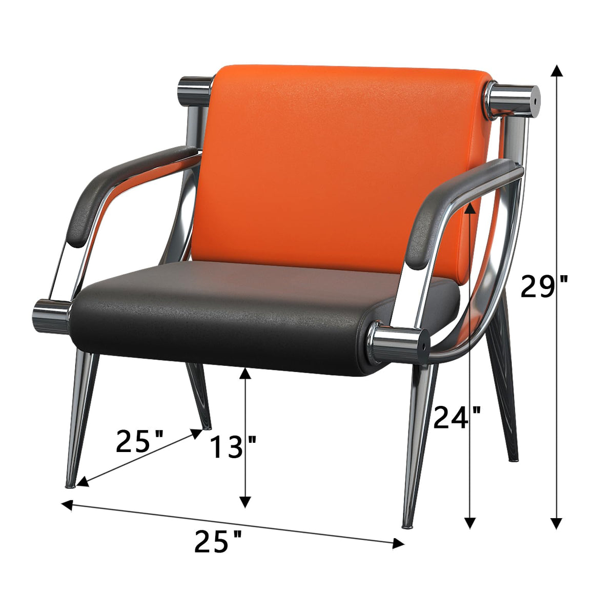wonline 2Pcs Waiting Room Chair with Armrest PU Leather Office Furniture, Office Guest Seating Lobby Conference Reception Chairs for Airport Clinic Hospital Bank Salon Barber(Orange&Black)