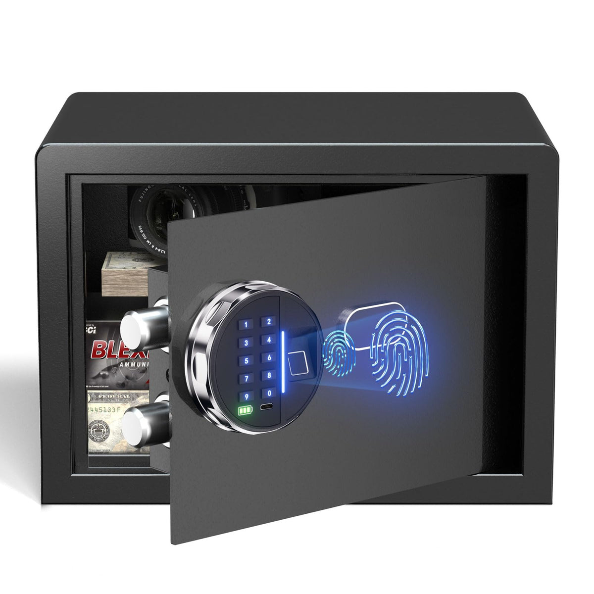 Grimtron 𝟐𝟎 𝐋𝐁 Smart Biometric Safe with Fingerprint Lock, Silent Mode, Backlit Keypad and LED Light, Small Caja Fuerte 𝐆𝐢𝐟𝐭𝐬 𝐟𝐨𝐫 𝐌𝐨𝐭𝐡𝐞𝐫‘𝐬 𝐃𝐚𝐲(9.84"H x 9.84"D x 13.78"W)