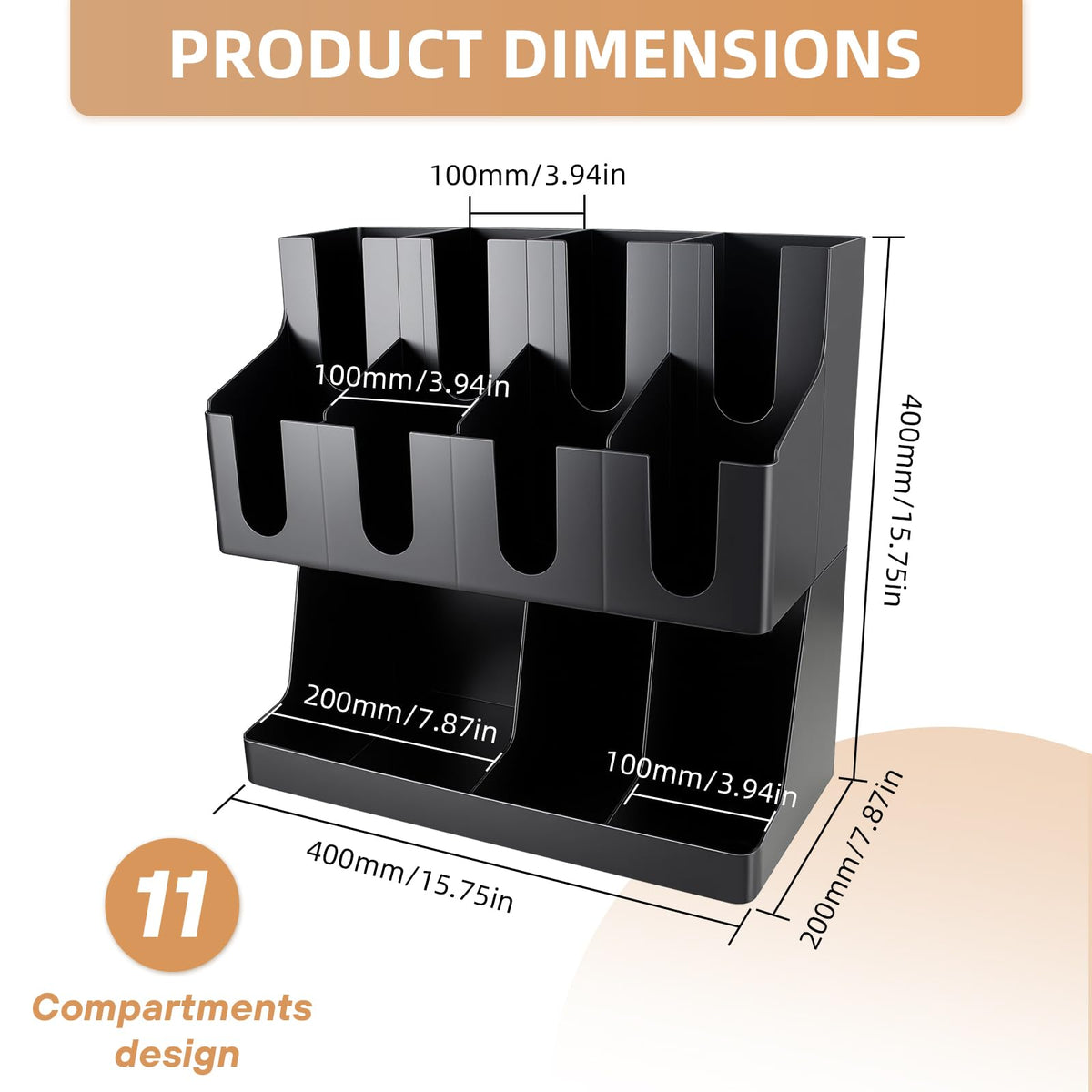 WELKOR Commercial Cup and Lid Holder with Straw Organizer,Disposable Coffee Cup Condiment Dispenser for Countertop Org, Coffee Bar, Beverage Cup, Kitchen, Breakroom (11 Compartment Upright)