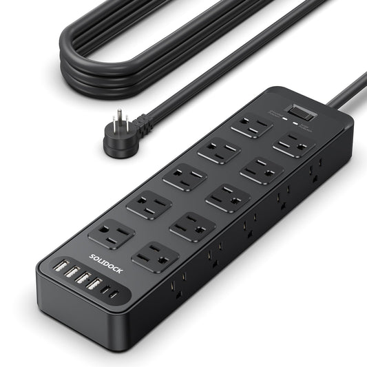Solidock 20 Outlet Power Strip with USB C,6Ft Extension Cord with Multiple Outlets, 2700 Joules Surge Protector,1875W/15A, ETL Listed for Home Office Dorm Gaming