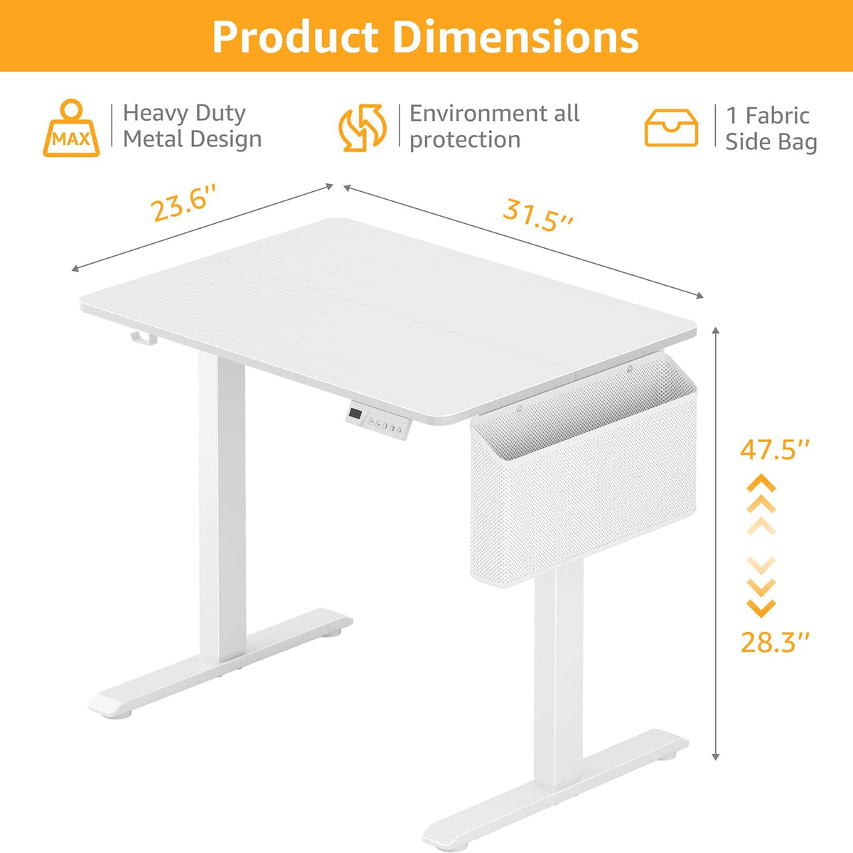 KLUVIS White Electric Standing Desk - 32 Inch Small Adjustable Height Stand up Desk for Writing Study Work, Mini Sit to Stand Desks Workstation for Small Space Adult Boys Girls Bedroom Home Office