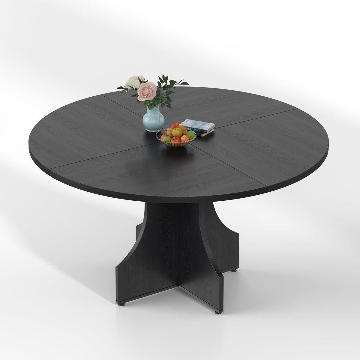 Round Dining Table 47 Inch for 4-6 People, 0.98 Inch Thick Tabletop with Adjustable Feet, Sturdy Legs, Easy to Clean & Assemble, Modern Kitchen Dining Room Table for Small Space Apartment, Black