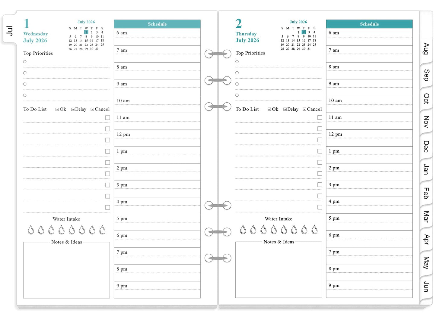 2026-2027 Planner Refills for A5 Binder - One Page Per Day Daily ＆ Monthly Planner, July 2026 - June 2027, Prioritized, To-Do List, Notes, Appointment Schedule, 6-Hole Punched, 5.8" x 8.3"