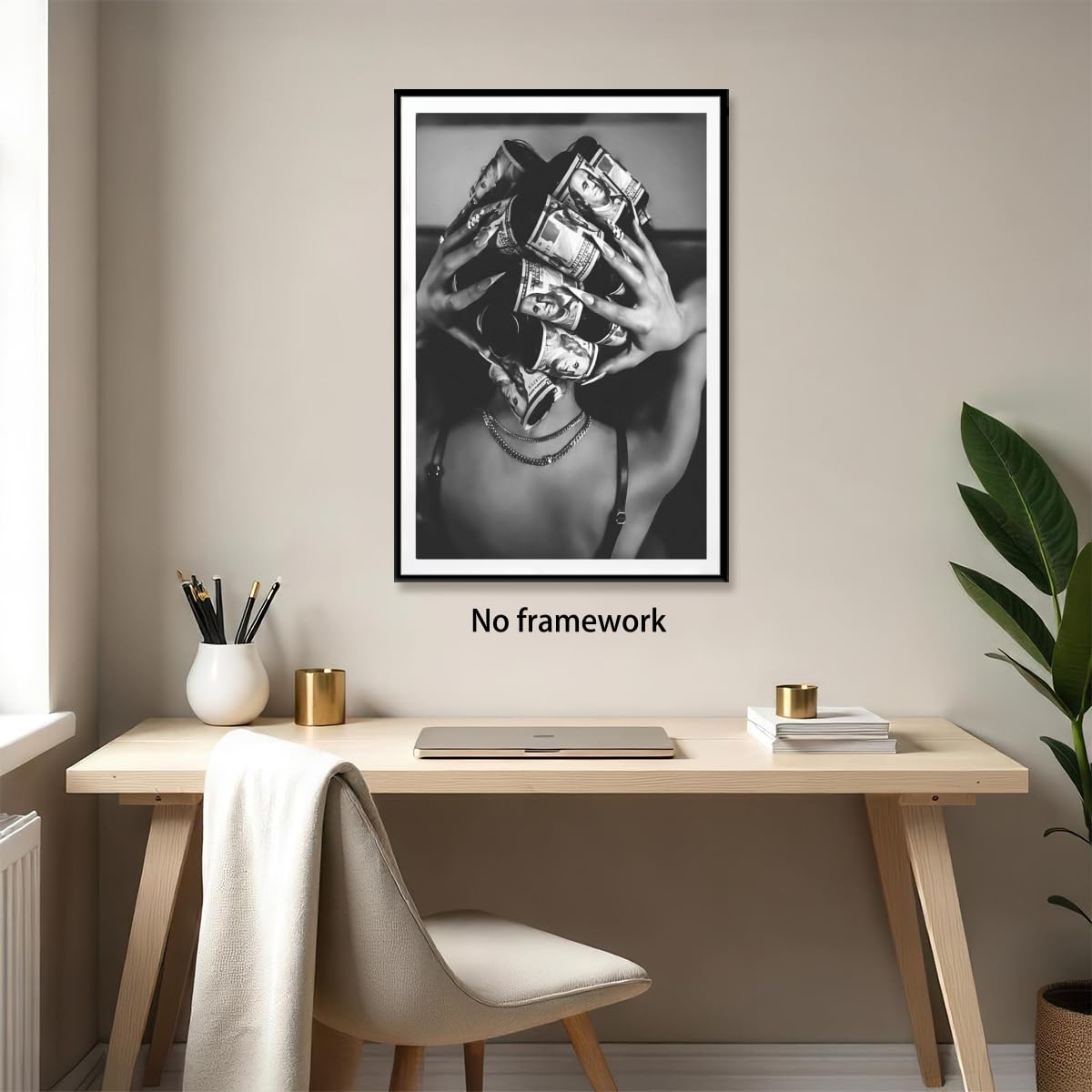 Trendy Black and White Wall Art Luxury Money Hair Rollers Black Woman Poster Retro Bold Feminine Fashion Hypebeast Print for Bedroom Dressing Living Room Dorm Decor 12x18inch Unframed