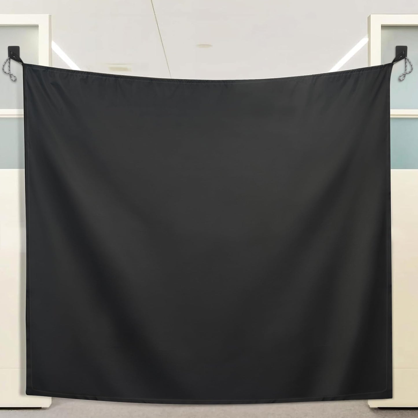 78 X 53 Inch Cubicle Curtain for Office, Blackout Privacy Curtains for Room Divider with Self Adhesive Hook Privacy Door Partition, Black