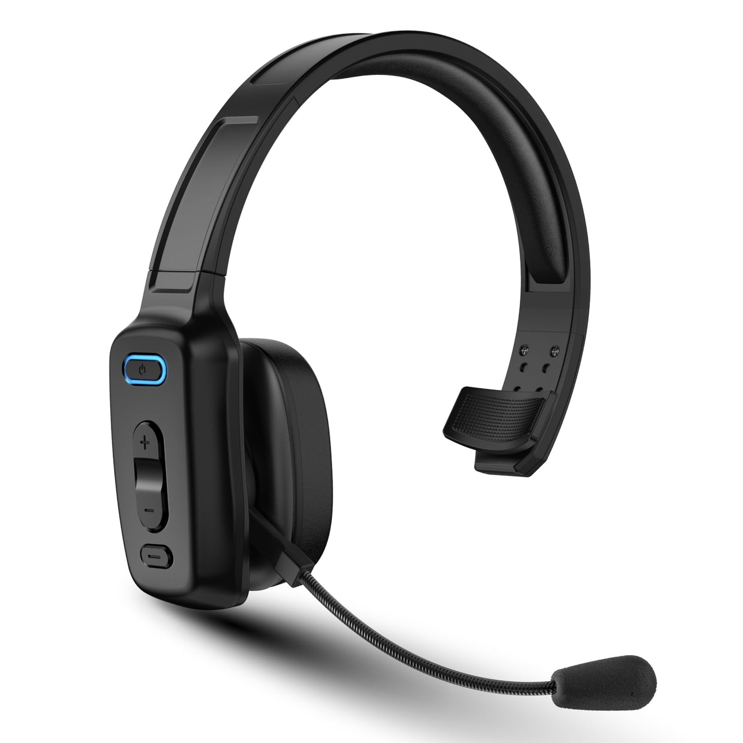 Bluetooth Headset, 60hrs AI Noise Canceling V5.2 Over Head Headphones, Single Ear Trucker Wireless Headset with Mic, Mute Button, Multipoint, for Phones PC Computer Truck Driver Office Work - Black