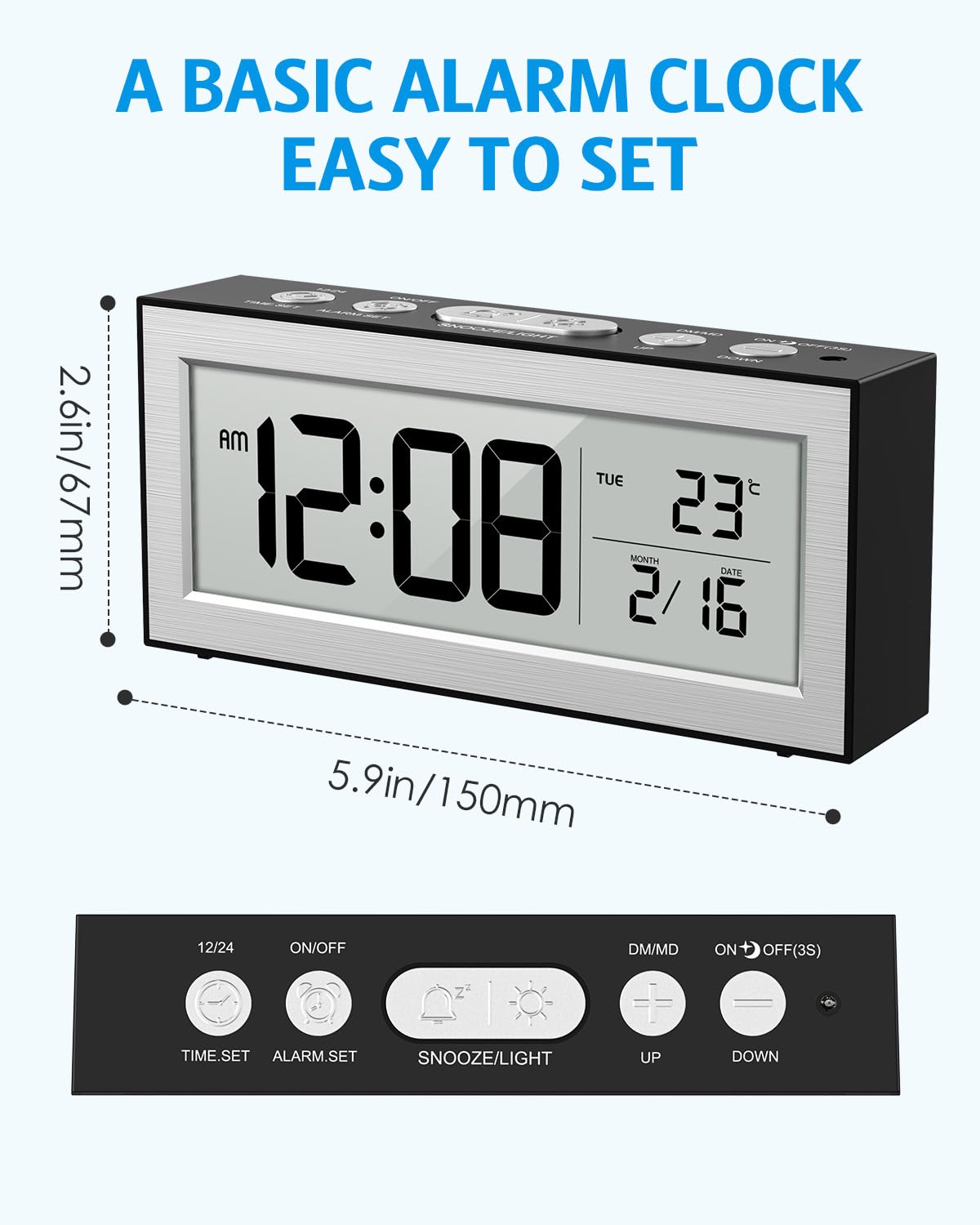 AMIR Small Digital Alarm Clock, Digital Clock Battery Operated with Temperature Date, Backlight LCD Screen, Desk Clock for Bedroom,Office,Travel (Batteries Included)