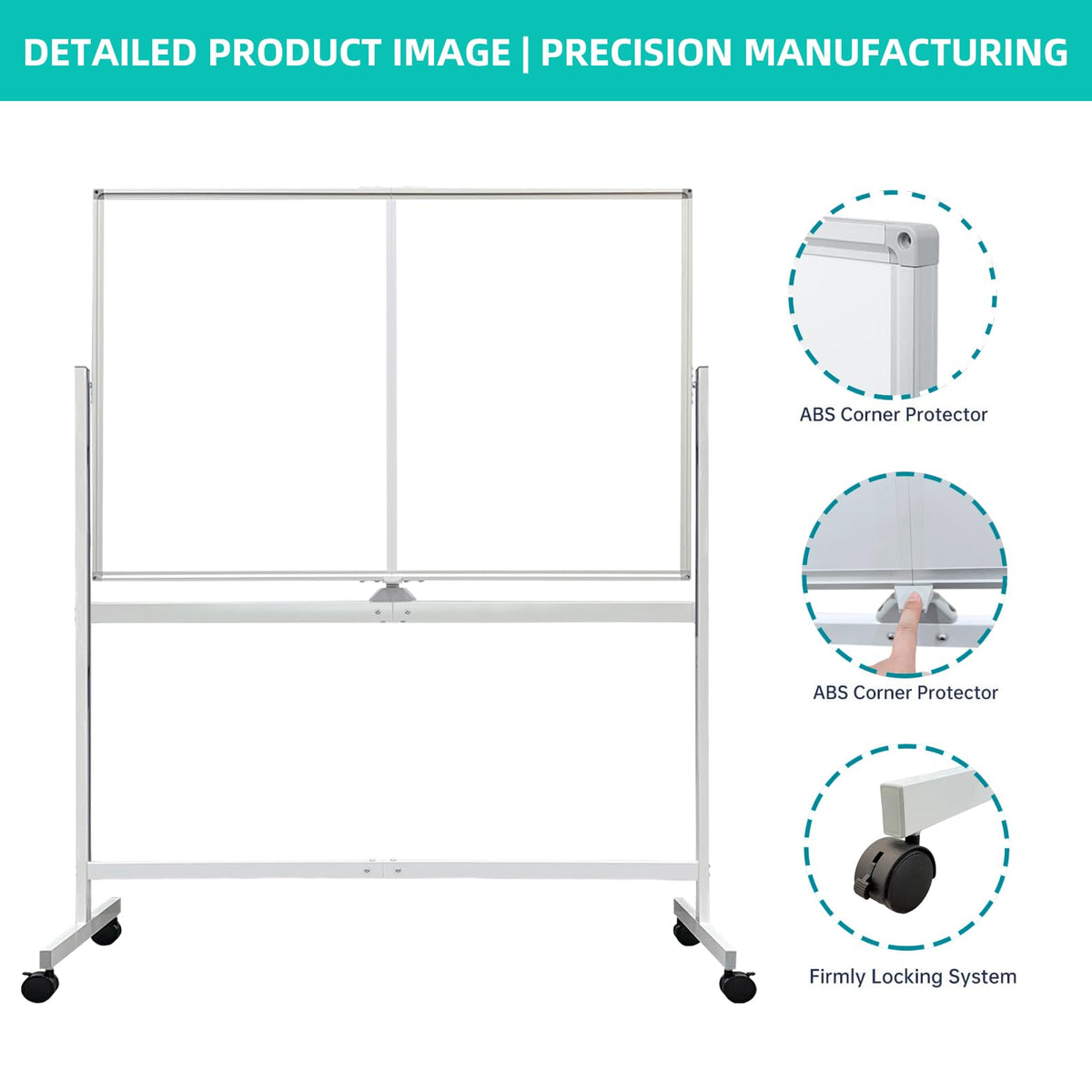 BIBOC Rolling Stand White Board 32×48 Inches, Double Sided Mobile Dry Erase Board with Aluminum Frame, 360 Rotating for Home Office Classroom