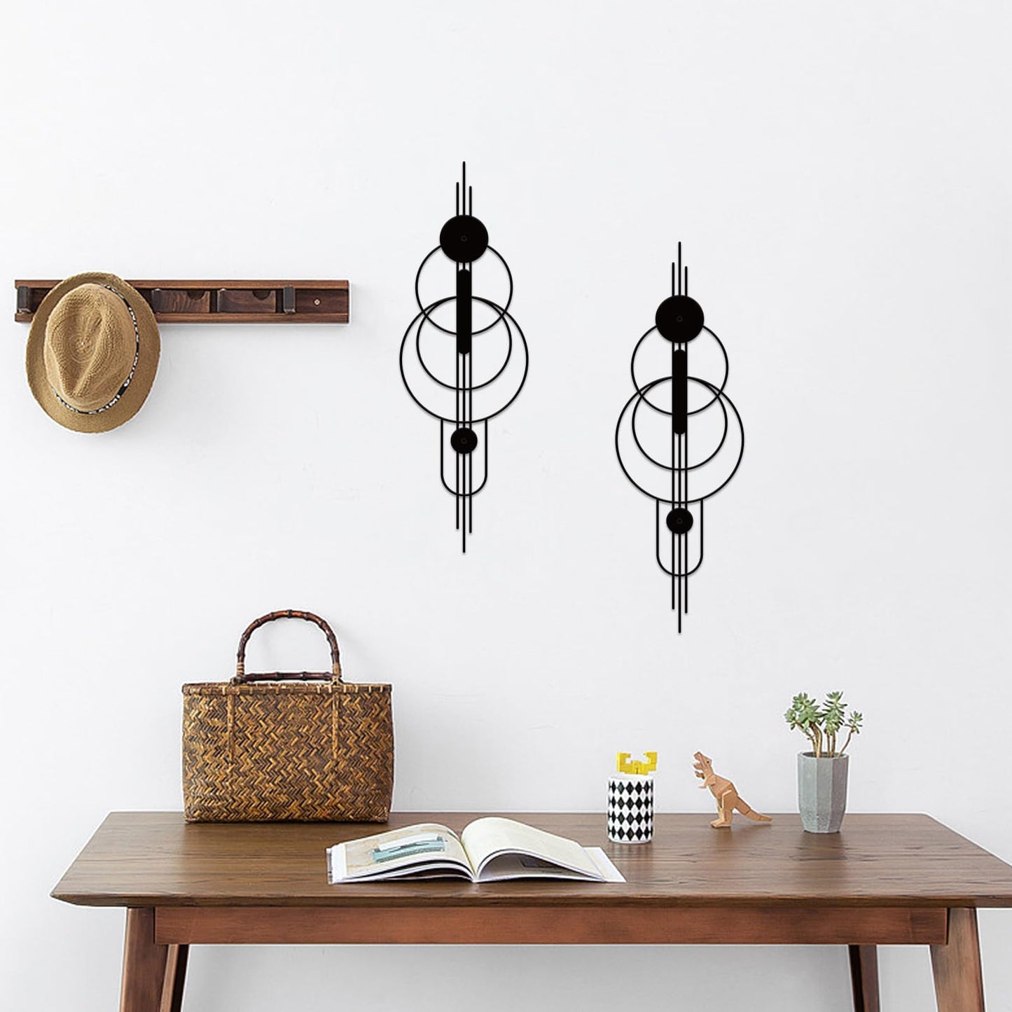ruelen 2 Pcs Small Metal Abstract Wall Art, Modern Minimalist Wall Decor Single Line Art Metal Vertical Wall Decor Geometric Wall Hanging Sculptures for Home Bedroom Living Room, 15.7 x 5.1 Inch