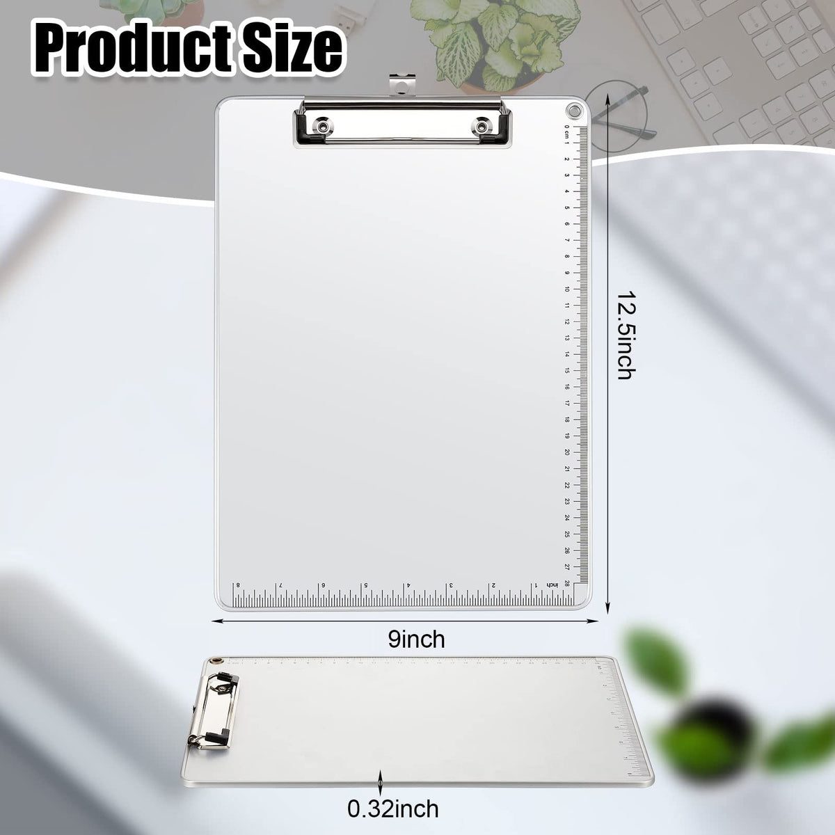 Henoyso 8 Pieces Metal Clipboard Bulk Heavy Duty Aluminum Document Holder with Scale A4 Letter Size Metal Clip Board Office Low Profile Clip for Office School, 12.5 x 9 Inch