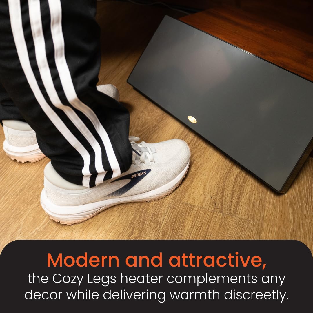 Cozy Products New and Improved Cozy Legs, Flat Panel Space Heater for Home and Office, Portable Heater with Built-in Thermostat, 150-watt, Energy-Efficient, 19" x 8" x 1", 3.2 lbs., Black