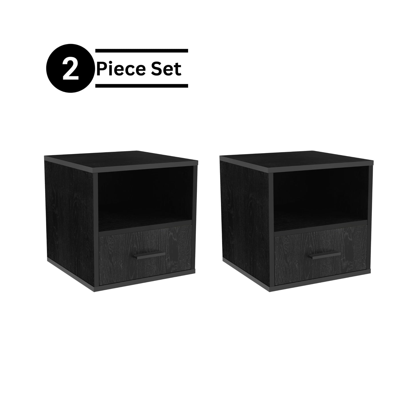 Lavish Home End Stackable Contemporary Minimalist Modular Cube Accent Table with Drawer for Bedroom, Living Room or Office, 16.25 x 15.75 x 15.75 in, Black