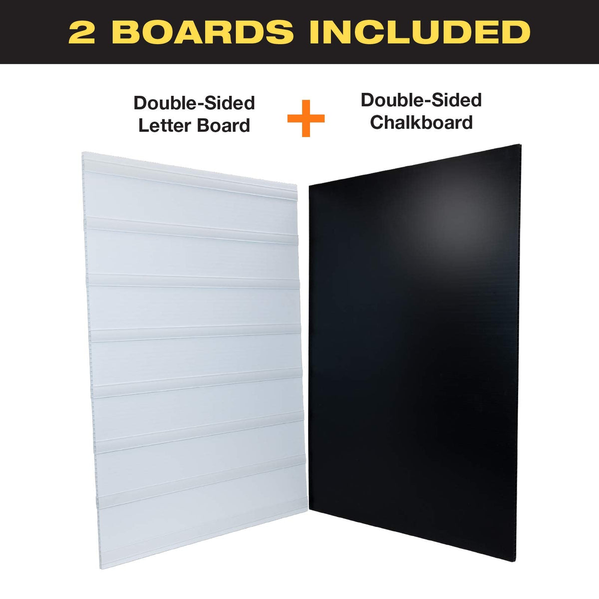 Swinging Changeable Message Sidewalk Sign: 24" x 36" Sign with 792 Pre-Cut Double Sided Letters and Storage Box. Includes Black Board & Letter Board (Orange Color Legs)