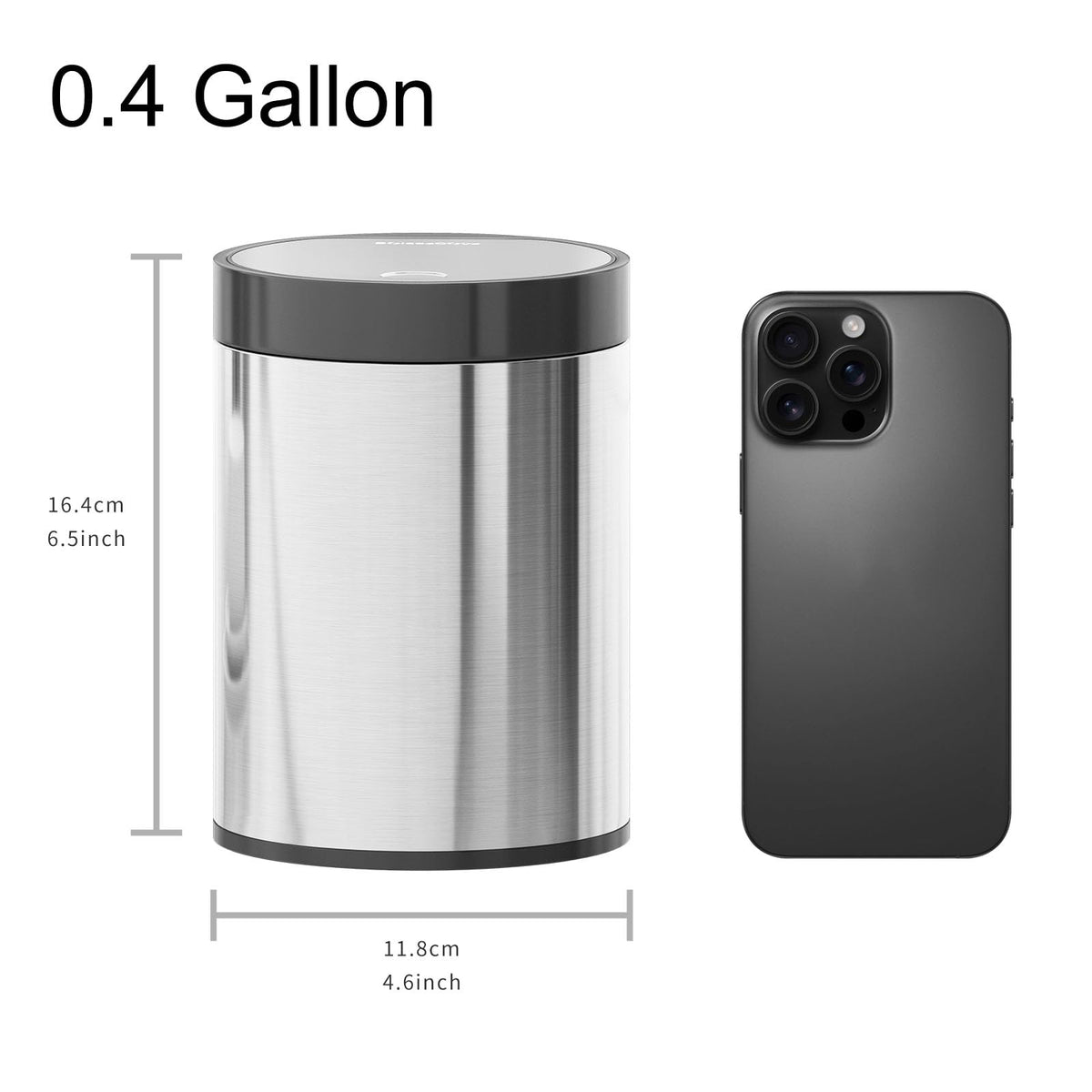 SolaceCove Mini Trash Can for Desk 0.4 Gallon,1.5L Stainless Steel mini Desk Trash can with Lid,Tiny Trash Can for Desk with 1 Roll Bags for Office, Home, Car,(Brushed Gray)