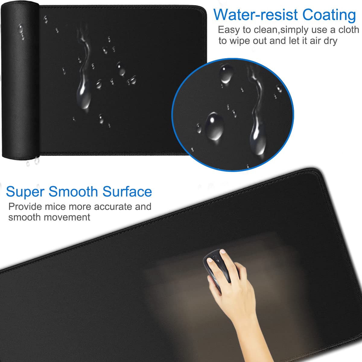 Large Gaming Mouse Pad, 31.5x15.7 inch Large Extended Computer Keyboard Mouse Mat, Water Resist Non-Slip Mousepad Rubber Base Long XXL Desk Mouse Pad for Work & Gaming, Office & Home, Black