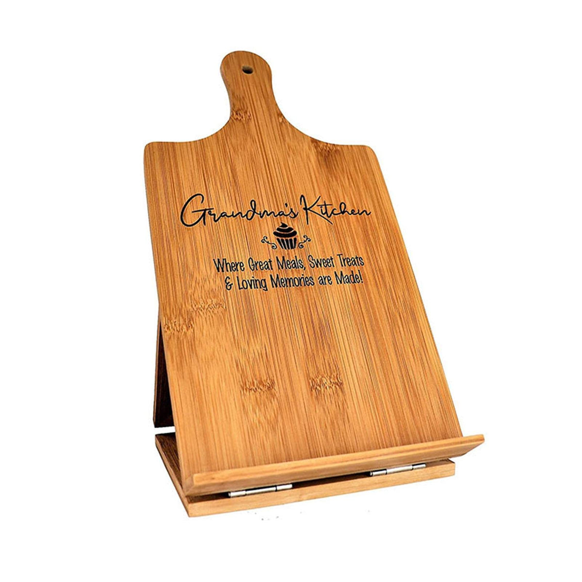 Cookbook Stand for Kitchen Counter, Rustic Cookbook Display Holder for Convenient Cooking, Adjustable Pad Tablet Recipe Book Holder, Wood Cutting Board Style Kitchen Gifts for Cooking Lovers
