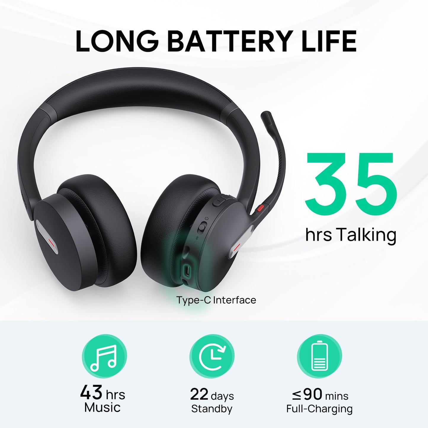 Yealink BH70 Dual Wireless Headset with Mic for Work, Bluetooth Headphone with Teams Certification, up to 35h Talk Time, 147g All-Day Wearing Comfort, Include USB-C/A Dongle & BHC70 Charging Stand