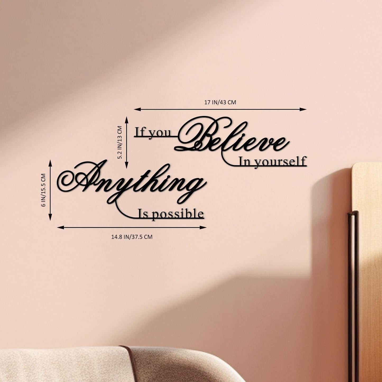 Resama If You Believe in Yourself,Anything is Possible Wall Art Decor 2 Pcs Metal Inspiration Encouragement Wall Art Sayings Black Inspirational Quotes Hanging Decoration