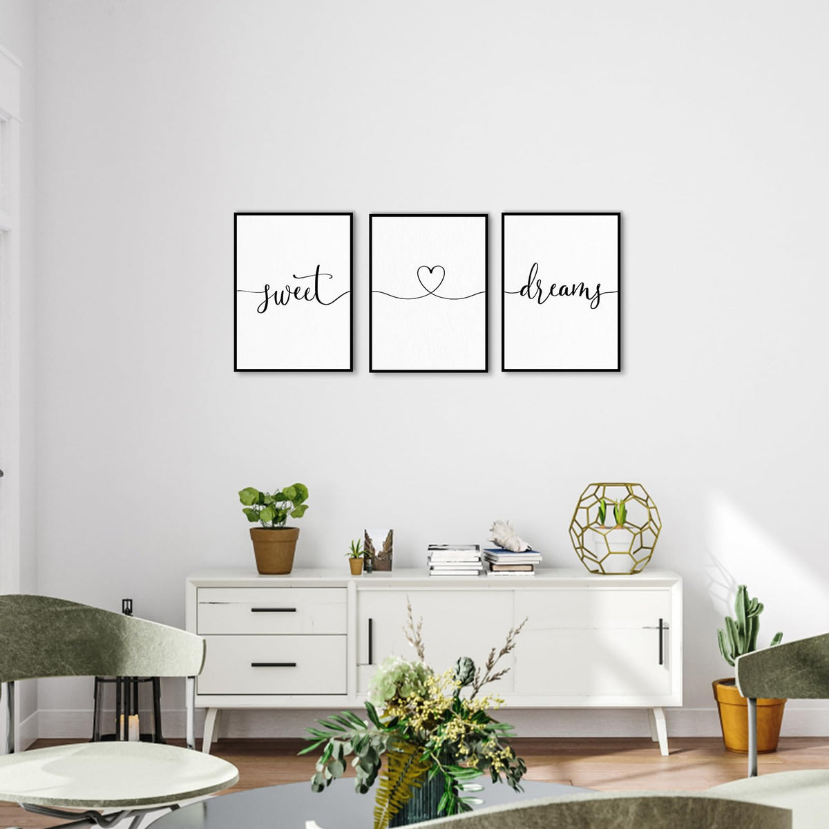 Sweet Dreams Wall Decor Above Bed: 3 Piece Modern Farmhouse Bedroom Art Set, Minimalist Black and White Framed Signs, Rustic Country Wall Art for Master Bedroom Guest Room, 12x16 Inches