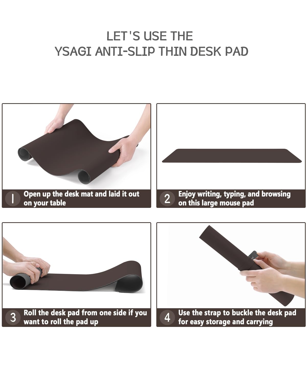 YSAGi Non-Slip Leather Desk Pad, Waterproof Laptop Computer Desk Keyboard Mat, Table Protector Blotter Mat, Large Mouse Pad for Office/Work/Home/Decor(Dark Brown, 31.5" x 15.7")