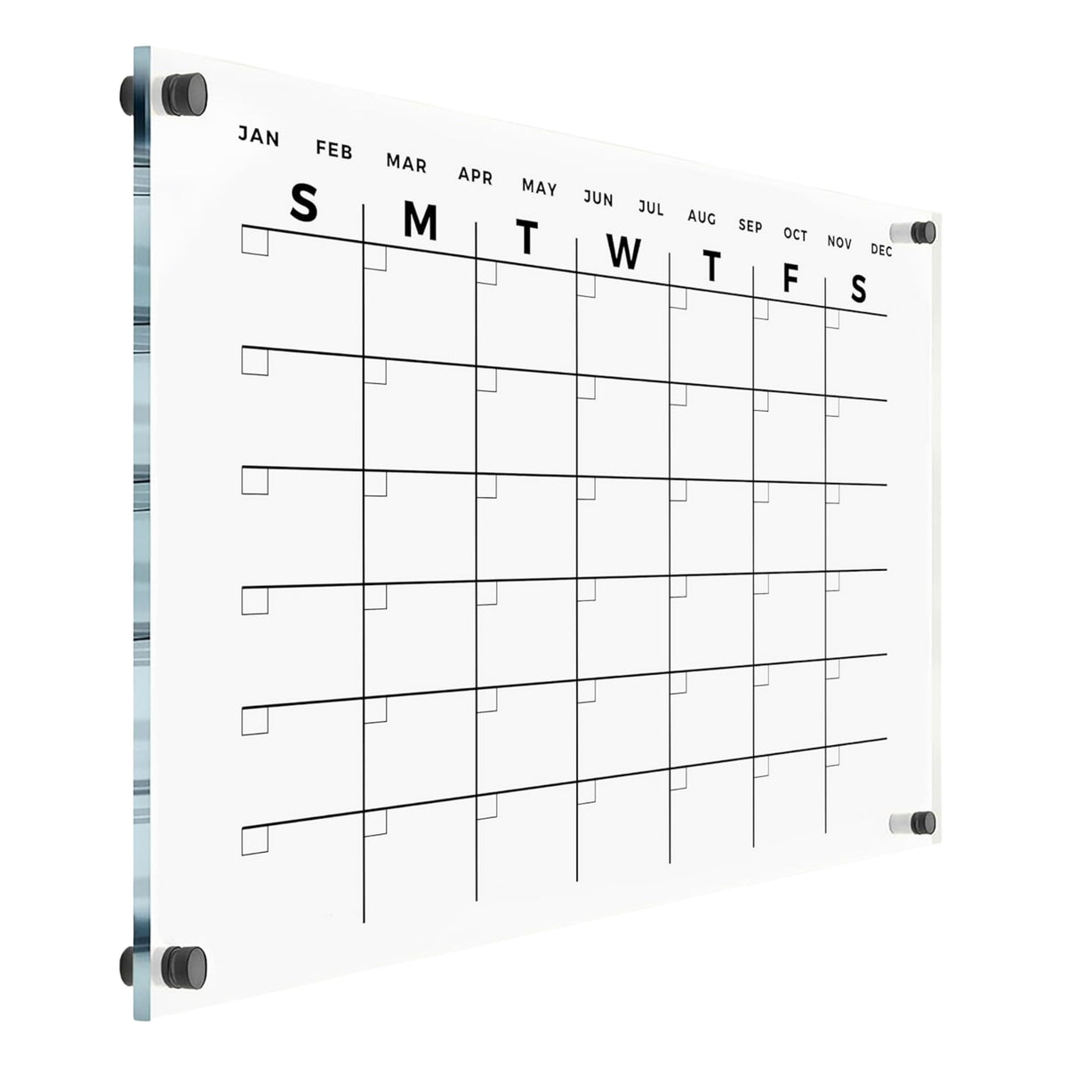 Premium Large Acrylic Wall Calendar - Reusable Board for Office and Home - Dry Erase Board - Large Glass Calendar for Wall (40x28" (XLarge), Black Standoff)
