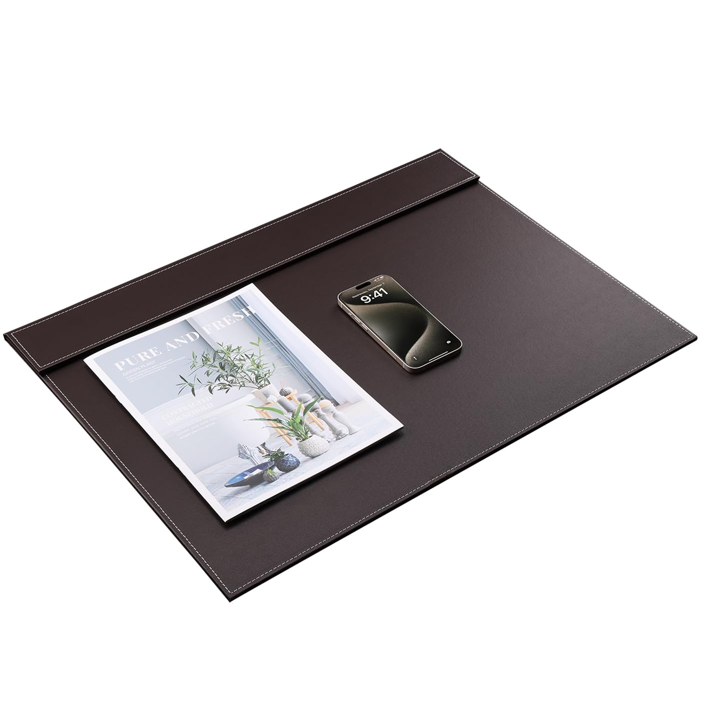 KINGFOM Ultra-Smooth PU Leather Desk Pad & Mat Office Desk Drawing & Writing Board A3/ A4 File Paper Clip Table Protector Mat on Top Large 24''x18'' (Brown)