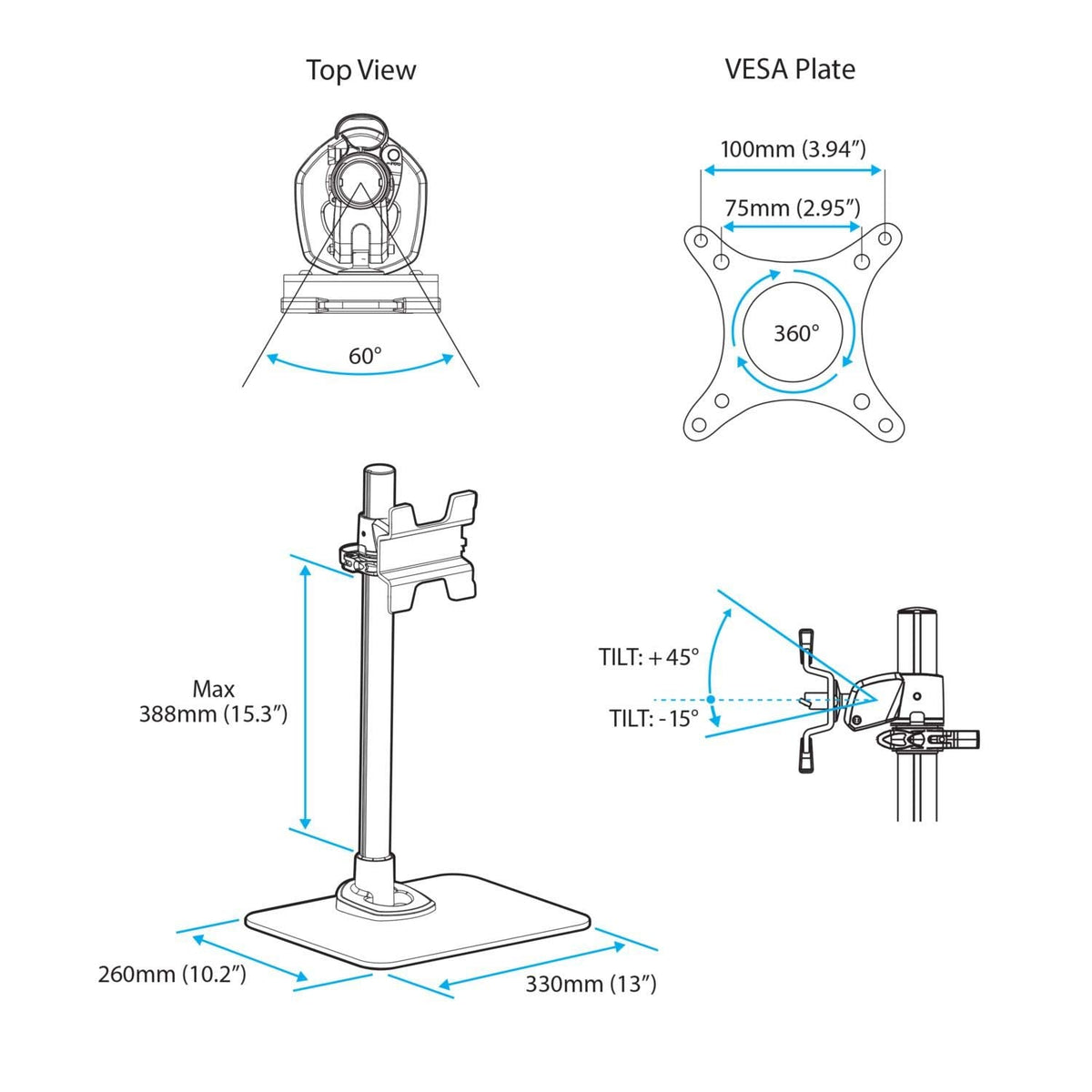 StarTech.com Single Monitor Stand, Adjustable, Supports UHD, iMac and Apple Thunderbolt Displays from 12'' to 34" (30.9lb/14kg), Premium Single Screen VESA Monitor Mount Stand, Silver, TAA