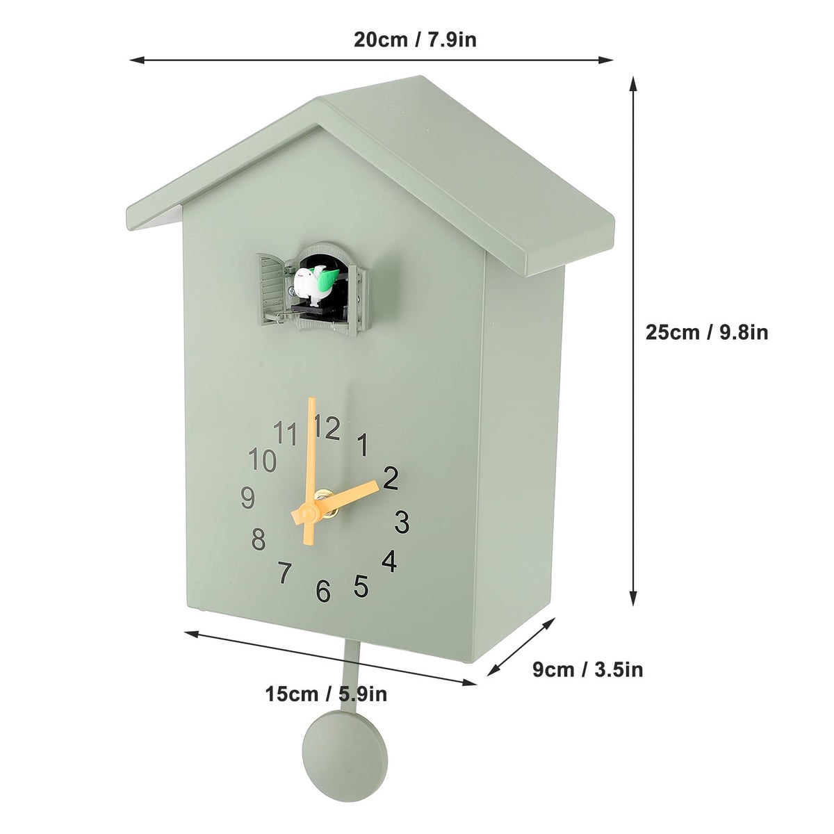CHEOTIME Modern Cuckoo Clock, Bird House Design Wall Clock, Automatic Bird Call 6am to 9pm, Silent Movement, Decorative Pendulum Clock for Living Room Bedroom Kitchen Office