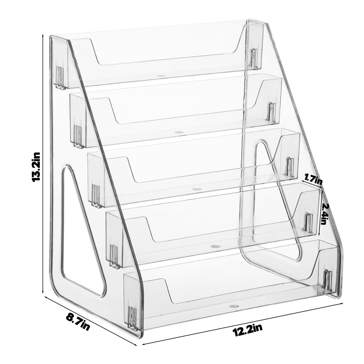 5 Tier Brochure Holder 12x13 Inch Acrylic Literature Display Stand Holds 3 Brochures in One Row Clear Pamphlet Holder Display Stand for Flyers Booklets Table Signs Office Home Store, Pack of 1