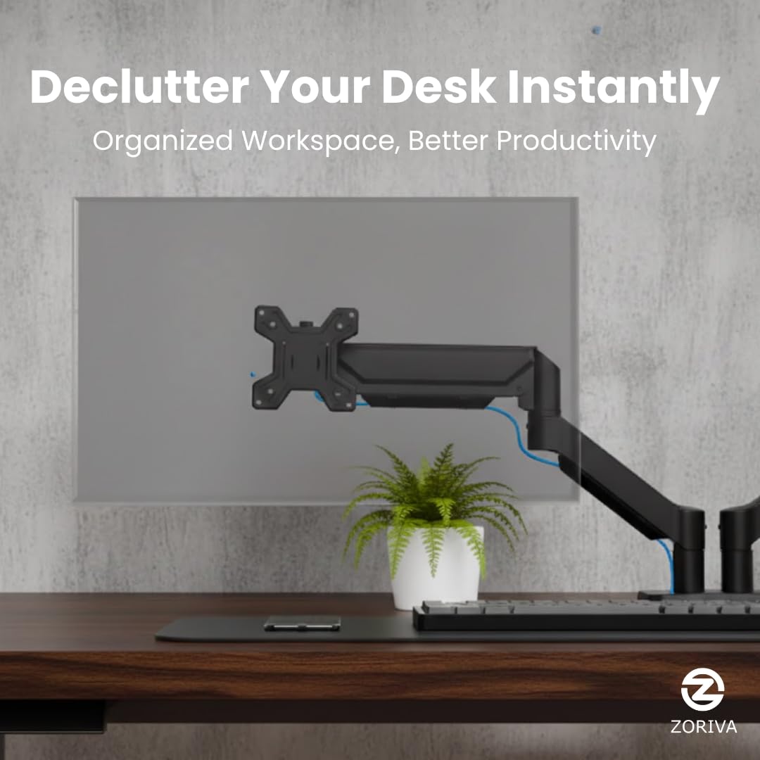 ZORIVA Dual Monitor Arm Full Motion Gas Spring Desk Mount for 13-34" Screens, Space-Saving VESA Stand for Gaming, Work, and Productivity