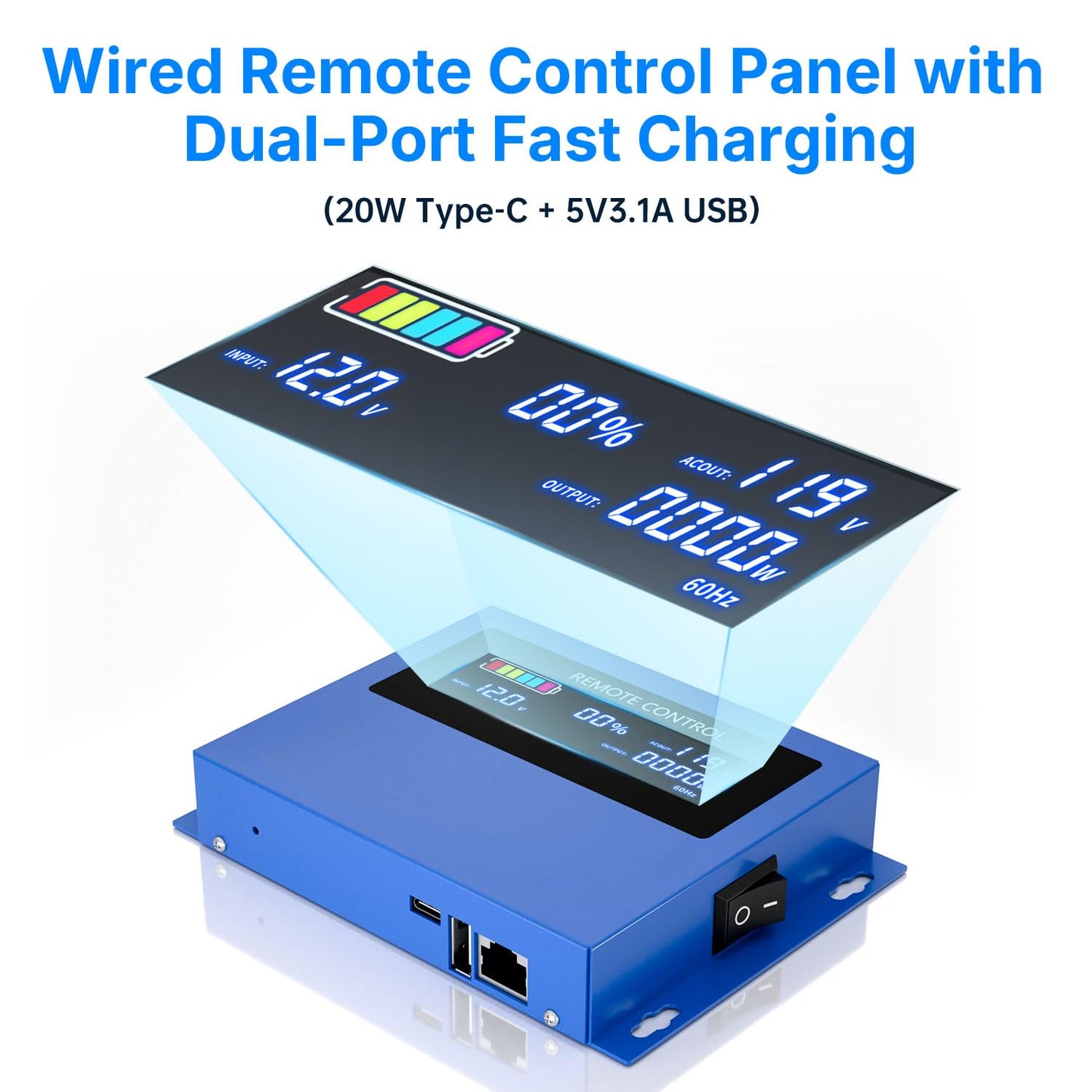 2000W Pure sine Wave Inverter 4000W (Peak) DC 12V to AC 110V/120V Converter with LCD Display Wireless/Wired Remote Control 3AC Outlets and 4USB for Camping RV Travel Off-Grid Solar Systems