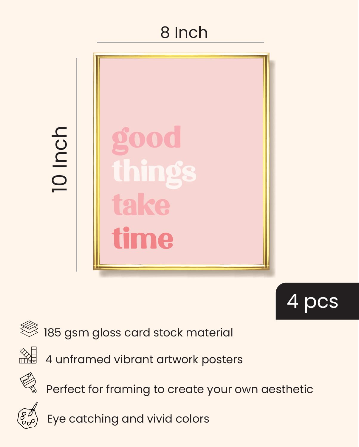 ImpressedCo Motivational Wall Art for Women - 4 Pcs Set Pink Aesthetic 8"x10" Poster Prints - Home Office Desk Inspirational Wall Decor Pictures for Adults Teens & Kids - Positive Mindset Affirmations Quotes Artwork for Bedroom (UNFRAMED)