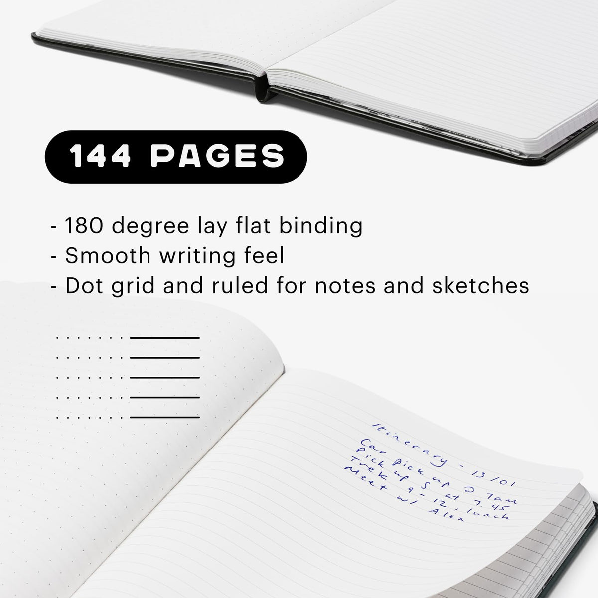 Stone Journal Explorer Notebook – A5 Waterproof Paper Field Journal, Vegan Leather Hardcover, 144 Pages Alternating Ruled & Dot Grid, Back Pocket, Weather-Resistant (Black)