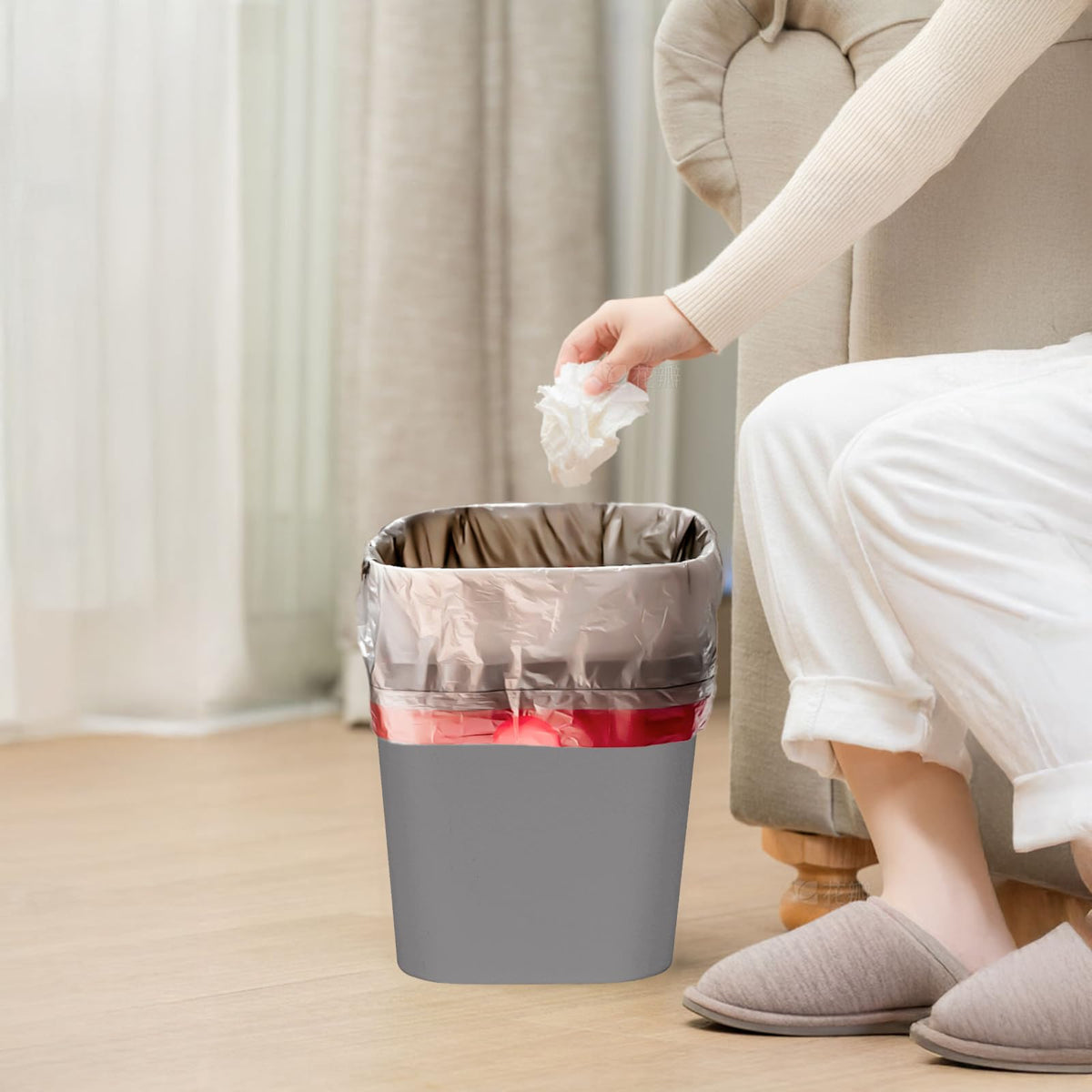 TEIUKAX Trash Can - Small Waste basketbin - 1.8 Gallon- for Office,Home,Bathroom,Kitchen - Grey