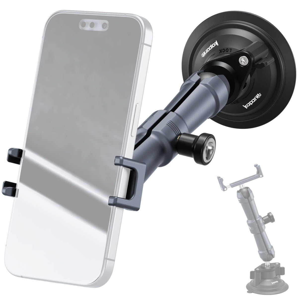 KAPARNER Universal Car Phone Mount, with 25mm Ball Magic Arm and 360° Rotation Phone Holder, Suction Cup Windshield & Dashboard Mount, for iPhone/Samsung/Android, Fits Phone Width 2.56-3.74"(KPS-10)